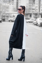 Black and white two-tone punto milano barrel dress Tamara - EUG Fashion 