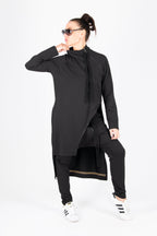 Black sweatshirt outfit with harem pants