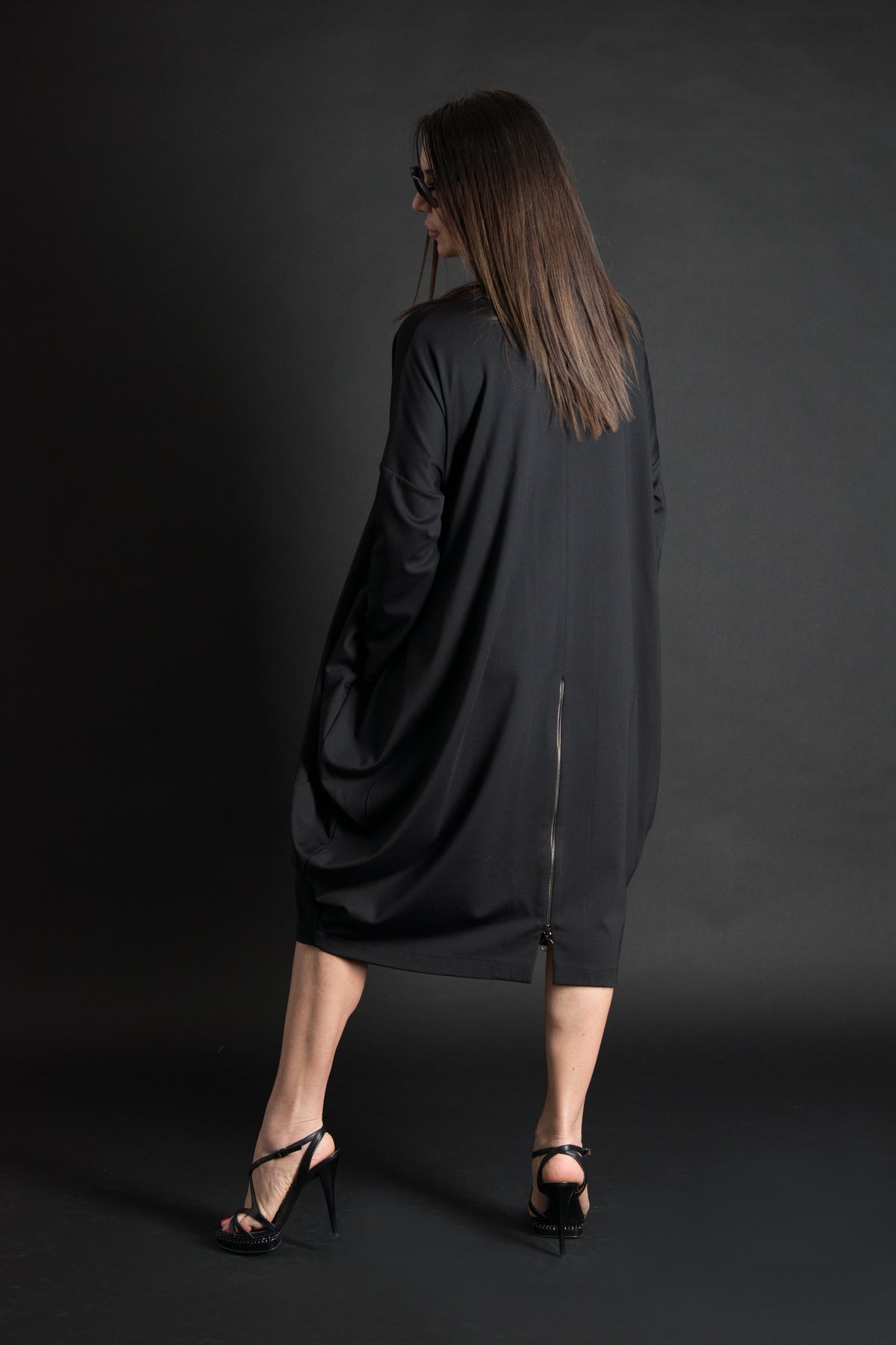 Black punto milano parrot print barrel dress Tamara - EUG Fashion #black
