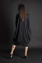 Black punto milano parrot print barrel dress Tamara - EUG Fashion #black
