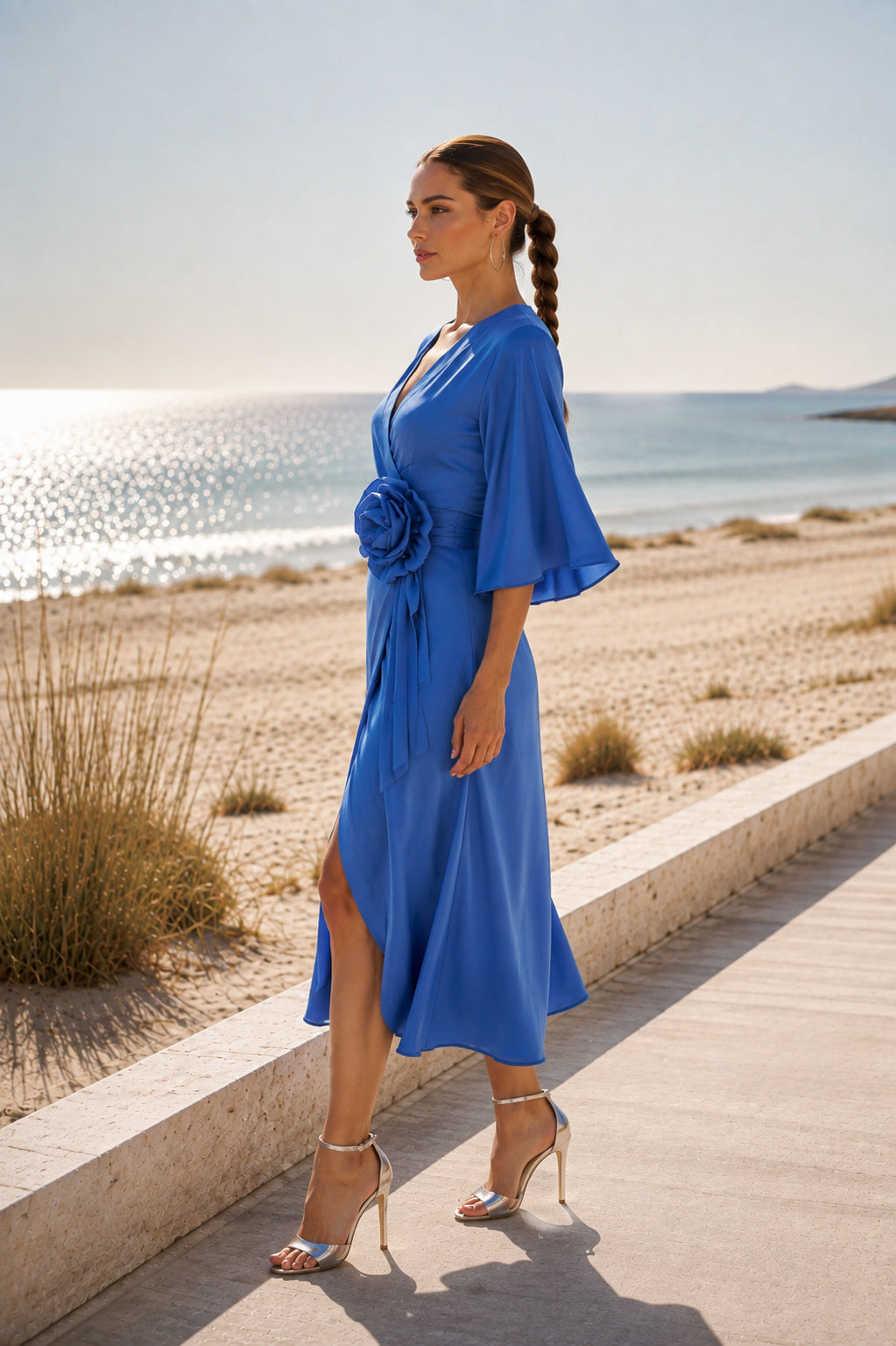 Wrap satin dress with elegant silhouette - EUG fashion #blue 