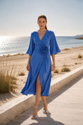 Wrap satin dress with elegant silhouette - EUG fashion #blue 