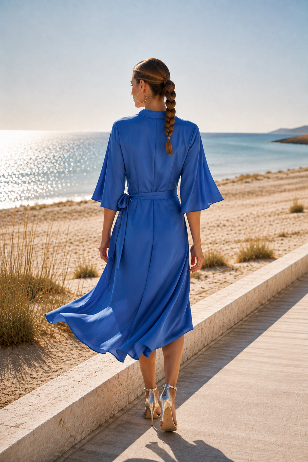 Wrap satin dress with elegant silhouette - EUG fashion #blue 