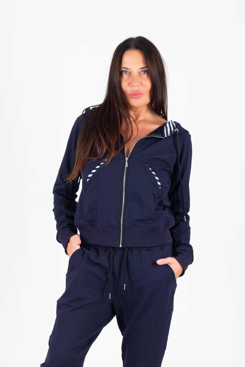 Blue Hooded Zipper Sweatshirt EMILY - EUG Fashion EugFashion 