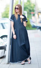 Blue Jeans short sleeves dress KASANDRA - EUG Fashion