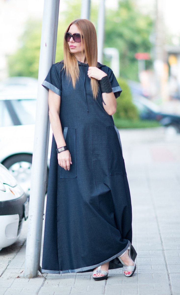 Blue Jeans short sleeves dress KASANDRA - EUG Fashion