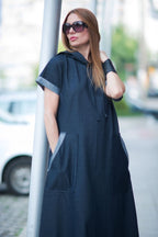 Blue Jeans short sleeves dress KASANDRA - EUG Fashion