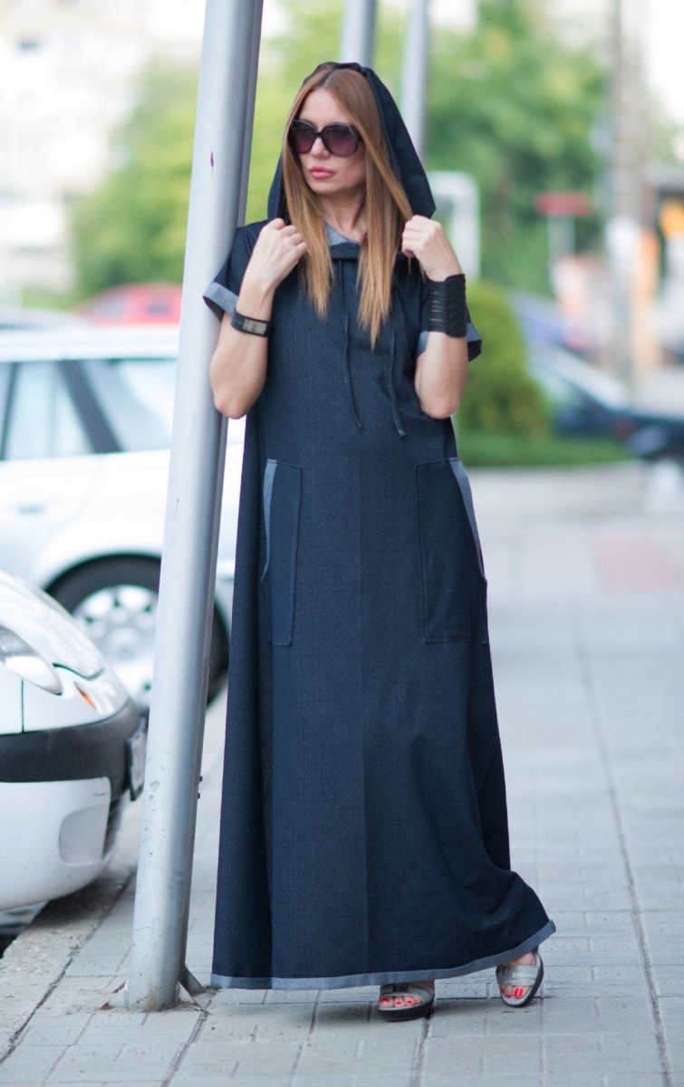 Blue Jeans short sleeves dress KASANDRA - EUG Fashion