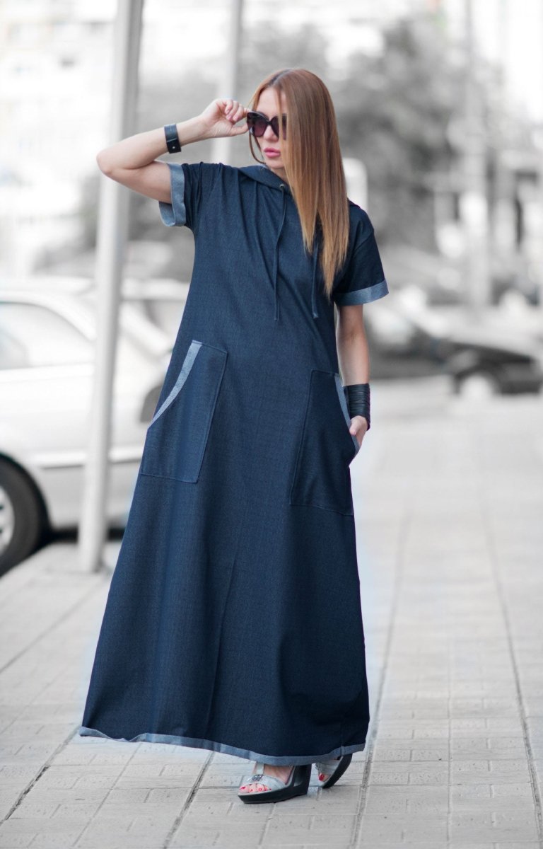 Blue Jeans short sleeves dress KASANDRA - EUG Fashion