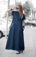 Blue Jeans short sleeves dress KASANDRA - EUG Fashion