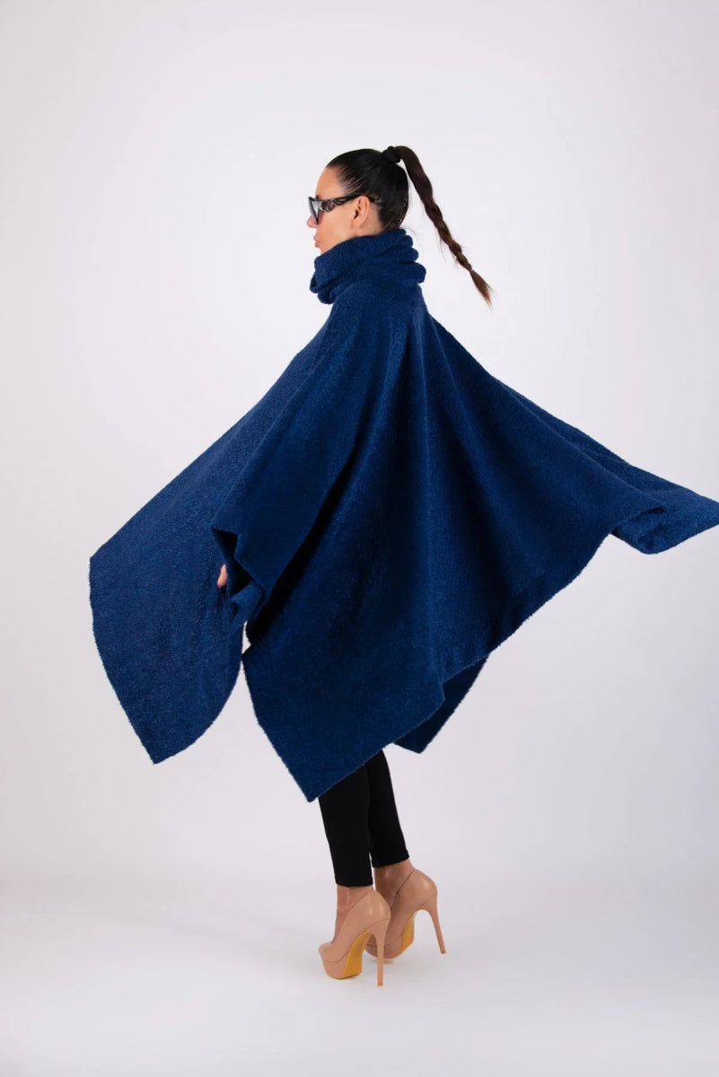 Blue Knitted Poncho EVA - EUG Fashion