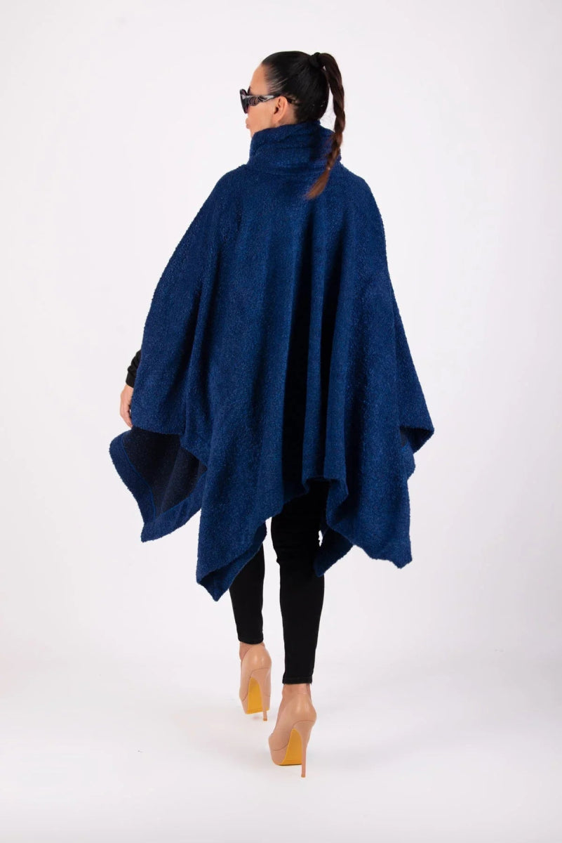 Blue Knitted Poncho EVA - EUG Fashion