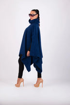 Blue Knitted Poncho EVA - EUG Fashion