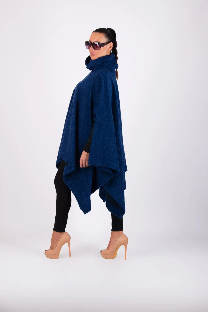 Blue Knitted Poncho EVA - EUG Fashion