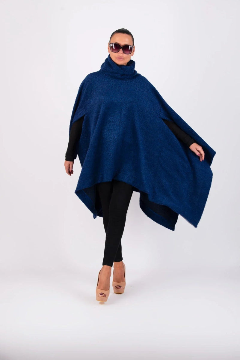Blue Knitted Poncho EVA - EUG Fashion