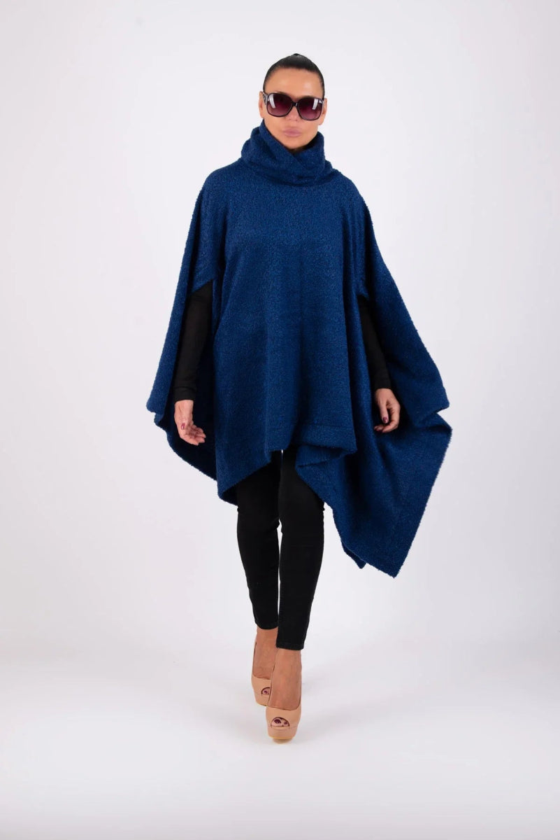 Blue Knitted Poncho EVA - EUG Fashion
