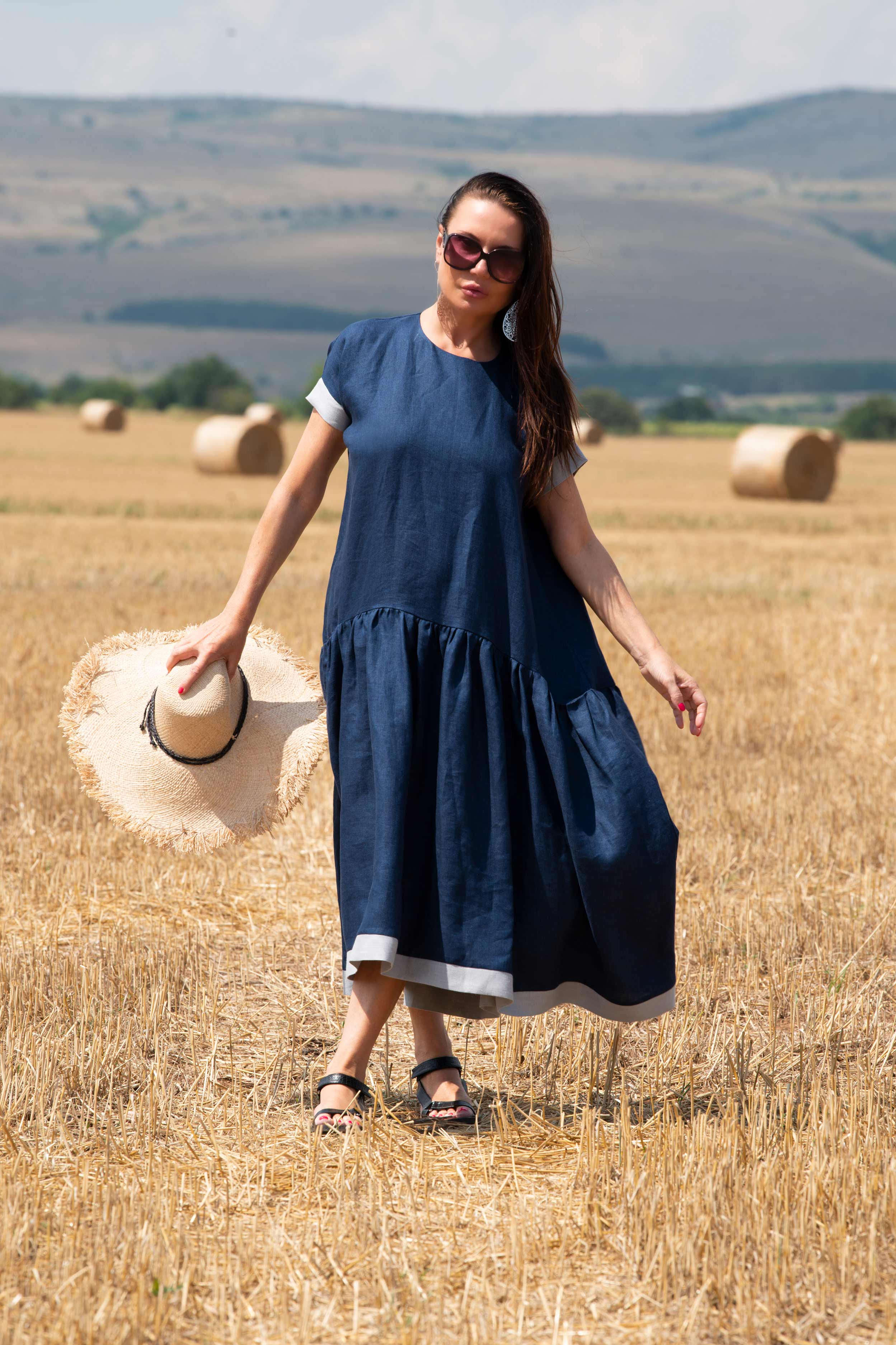 blue-linen-dress - EUG fashion #dark-blue