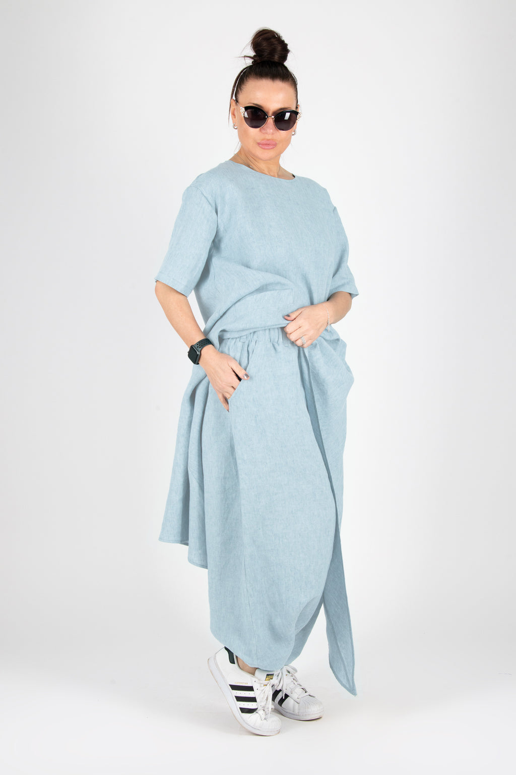 wide linen set - eug fashion #light-blue