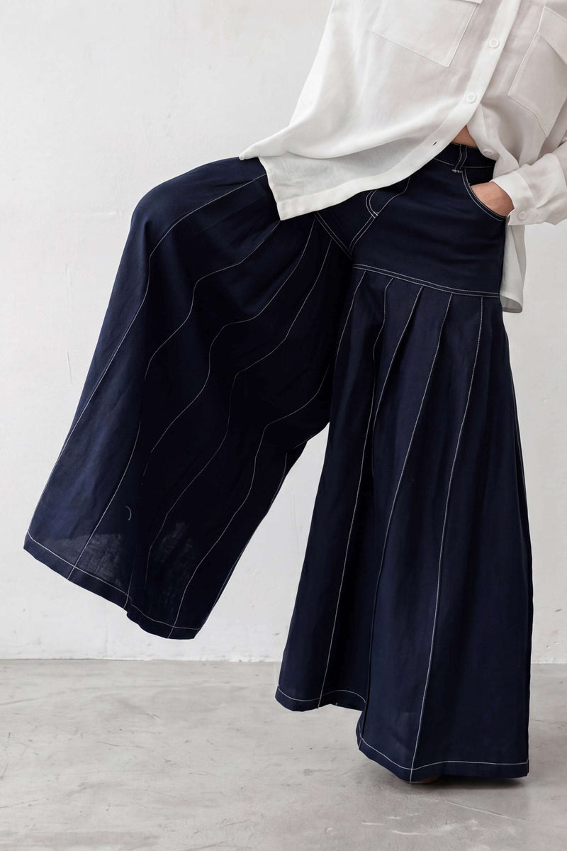 Linen wide leg pants #dark-blue