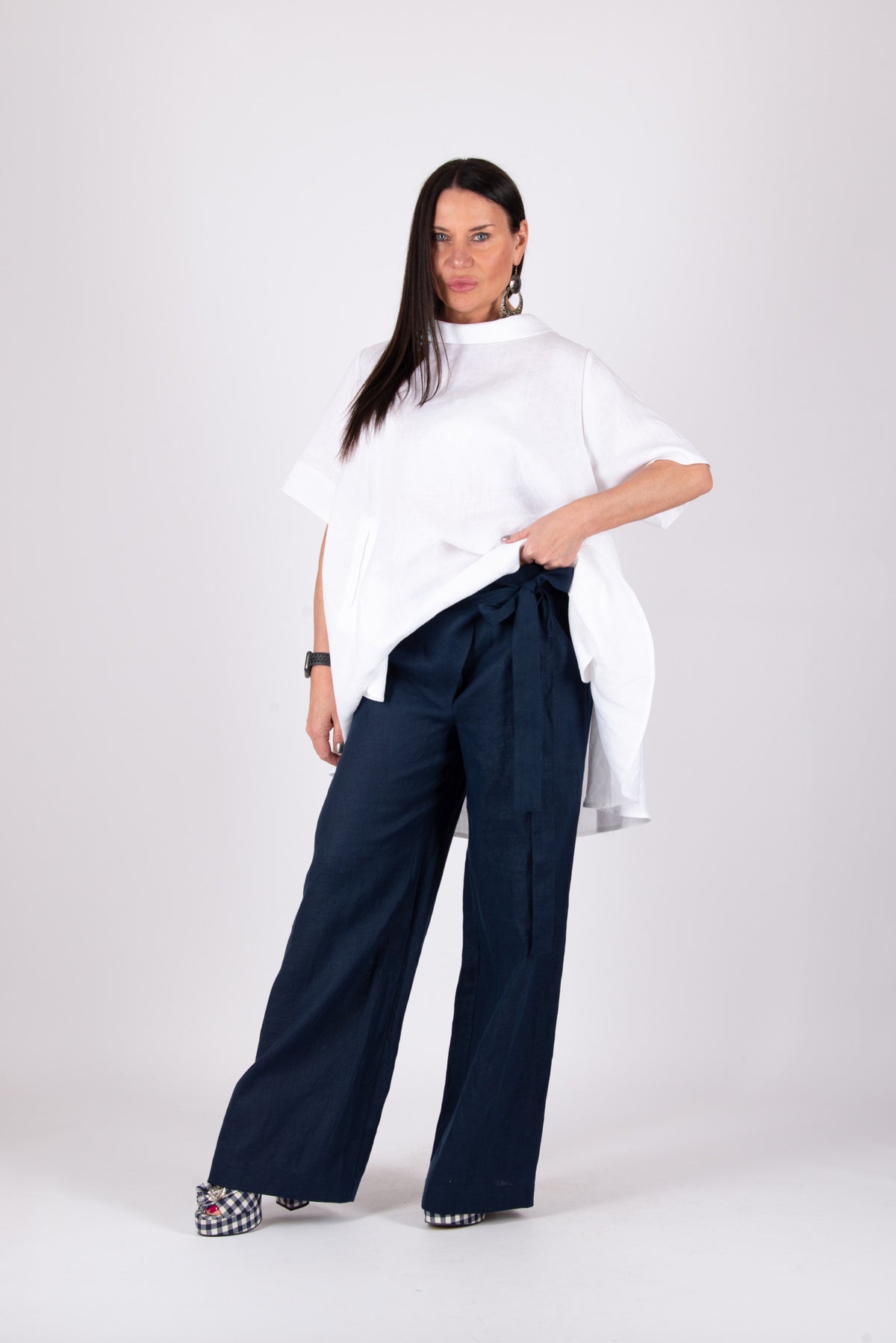 Linen wrap pants nasy #dark-blue