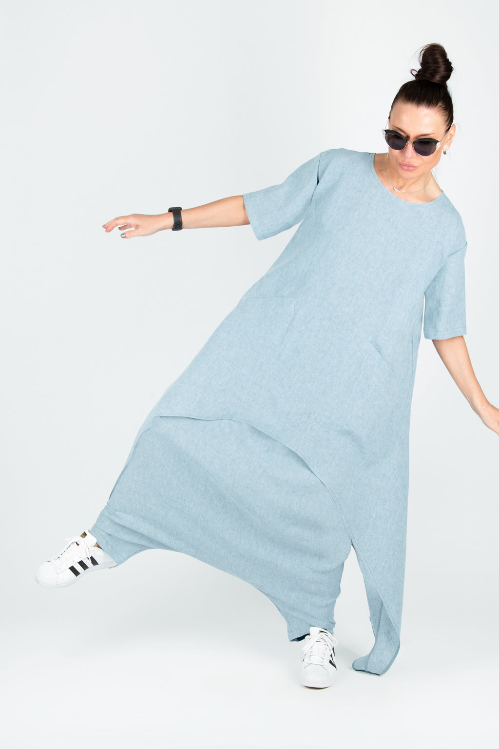wide linen set - eug fashion #light-blue