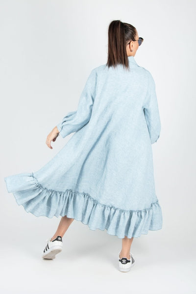 Blue Linen Shirt Dress VANESA - EUG Fashion EugFashion 