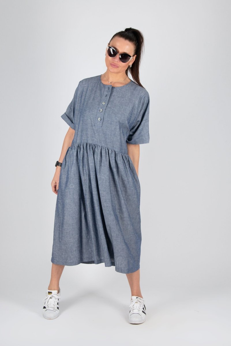 Blue Linen Summer Dress CRISTAL - EUG Fashion EugFashion 