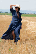 linen wrap summer dress - Eug fashion #dark-blue