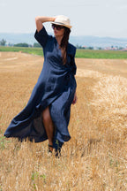 linen wrap summer dress - Eug fashion #dark-blue