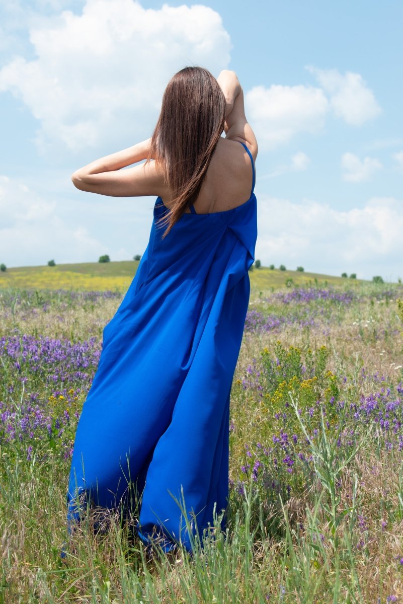 Blue Off Shoulders Jumpsuit TALIA - EUG Fashion