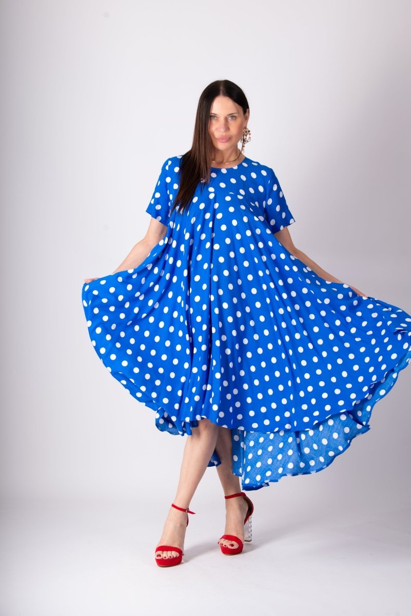 Blue Polka Dot Summer Maxi Dress KOSARA - EUG Fashion