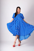 Blue Polka Dot Summer Maxi Dress KOSARA - EUG Fashion