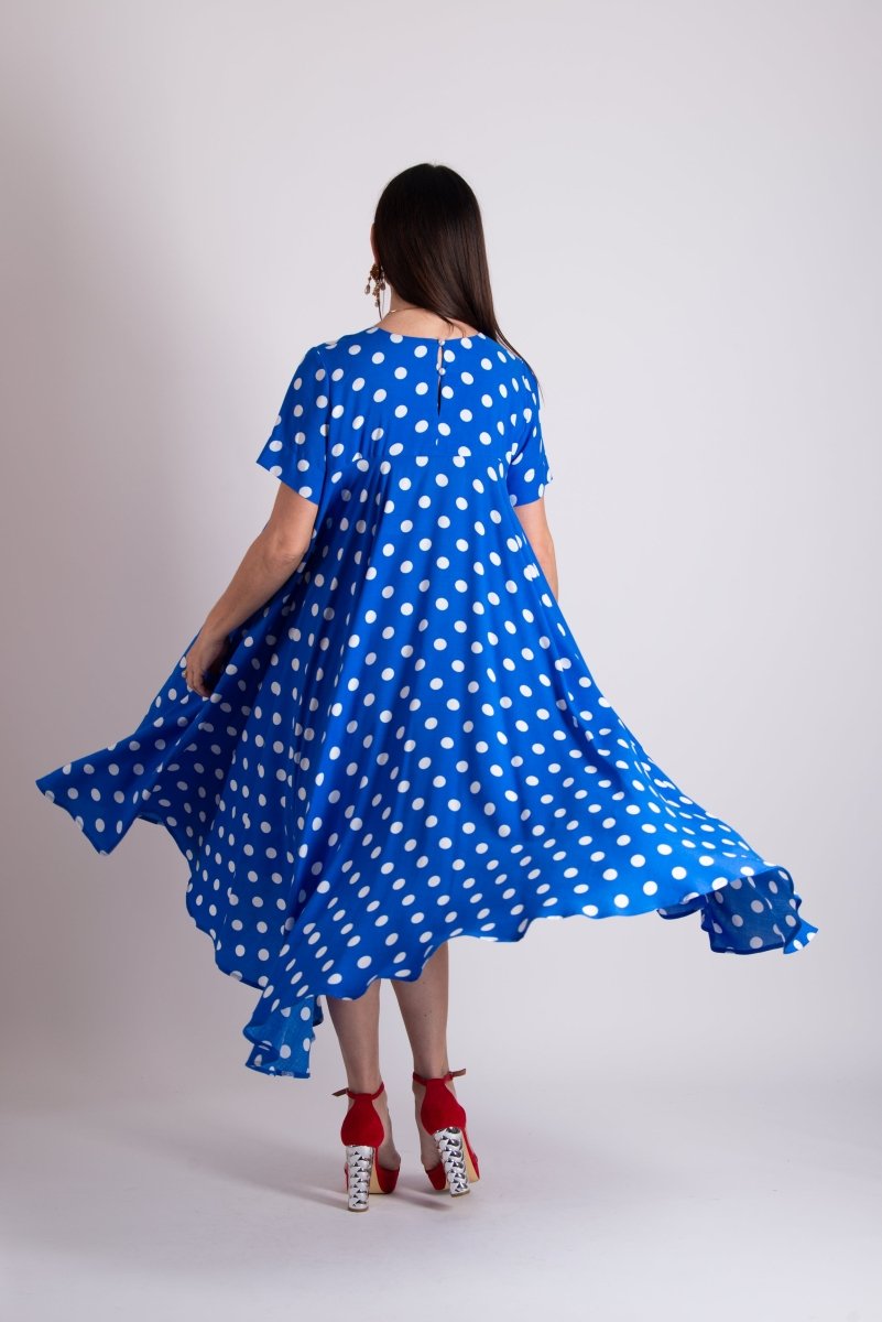 Blue Polka Dot Summer Maxi Dress KOSARA - EUG Fashion