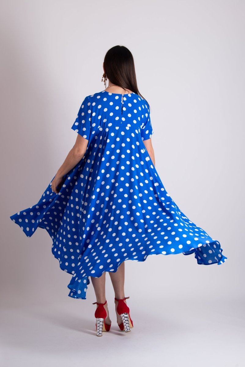 Blue Polka Dot Summer Maxi Dress KOSARA - EUG Fashion EugFashion 