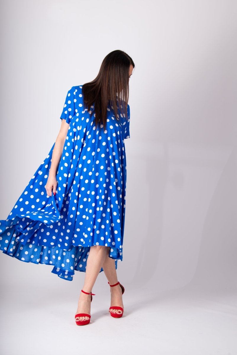 Blue Polka Dot Summer Maxi Dress KOSARA - EUG Fashion