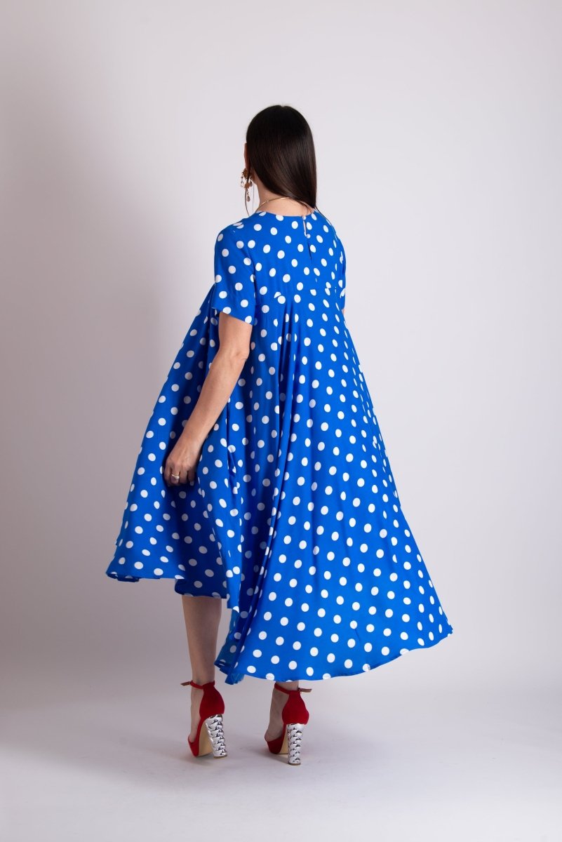 Blue Polka Dot Summer Maxi Dress KOSARA - EUG Fashion