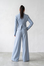 Women's light blue and white striped two-piece suit - fitted blazer and wide-leg trousers, Sandy | EUG Fashion