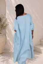 linen loose fit tunic #light-blue