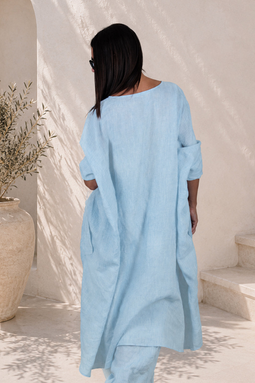 linen loose fit tunic #light-blue