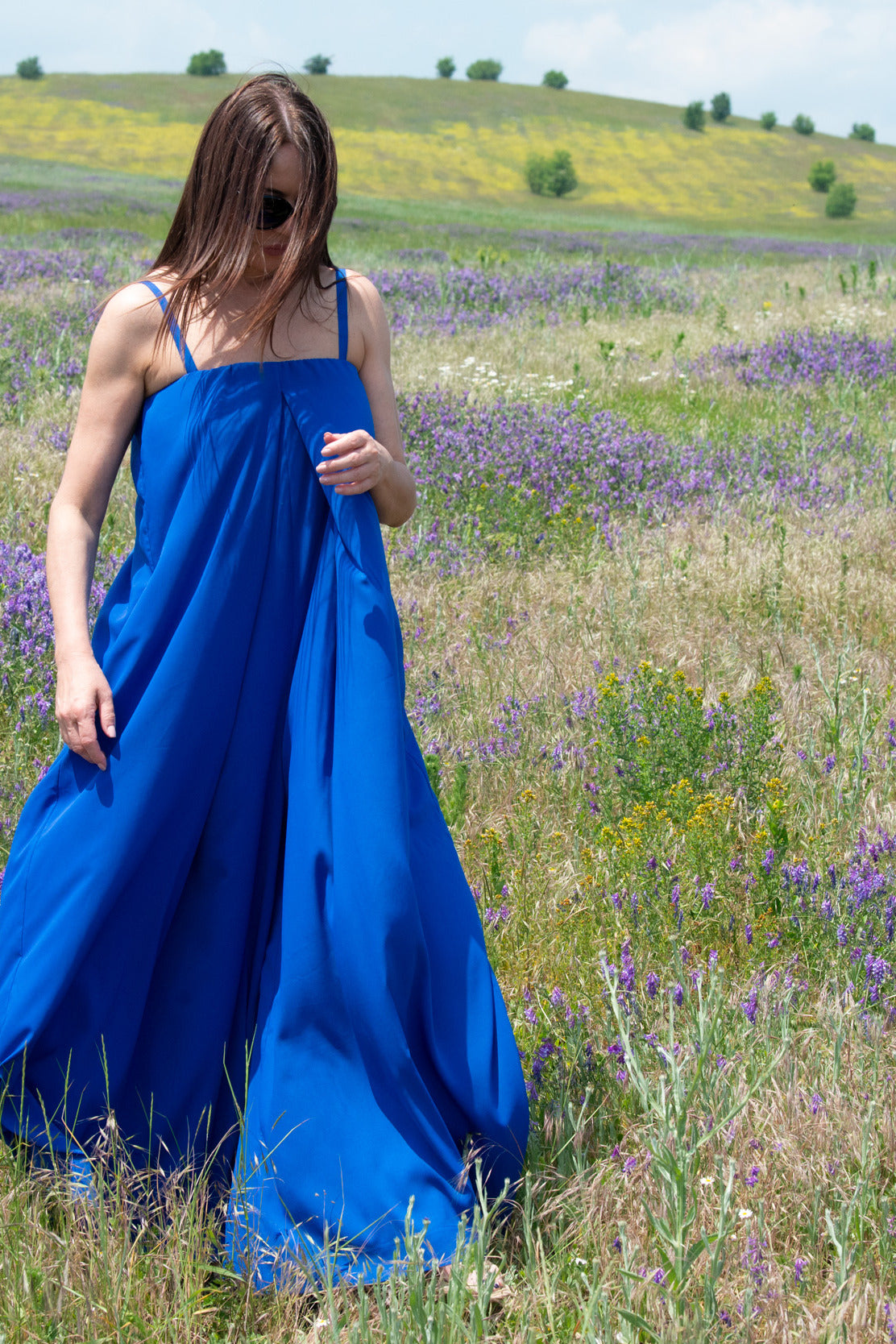wide off shoulders jumpsuit #blue