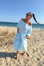 off shoulders linen jumpsuit #light-blue