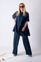 Linen outfit pants and tunic - EUG fashion #dark-blue