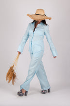 Linen long pants #light-blue