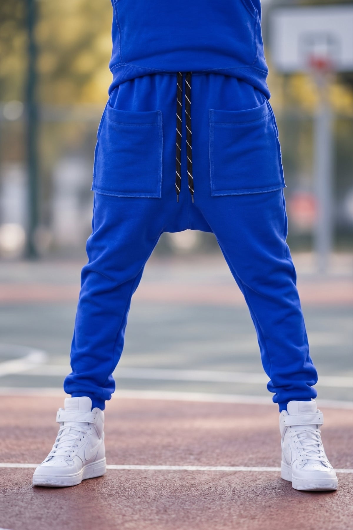 Royal blue cotton tracksuit with oversized hoodie and harem trousers - relaxed comfortable fit, Megan | EUG Fashion #royal-blue