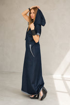Blue jeans hooded maxi dress Kasandra - EUG Fashion
