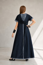 Blue jeans hooded maxi dress Kasandra - EUG Fashion
