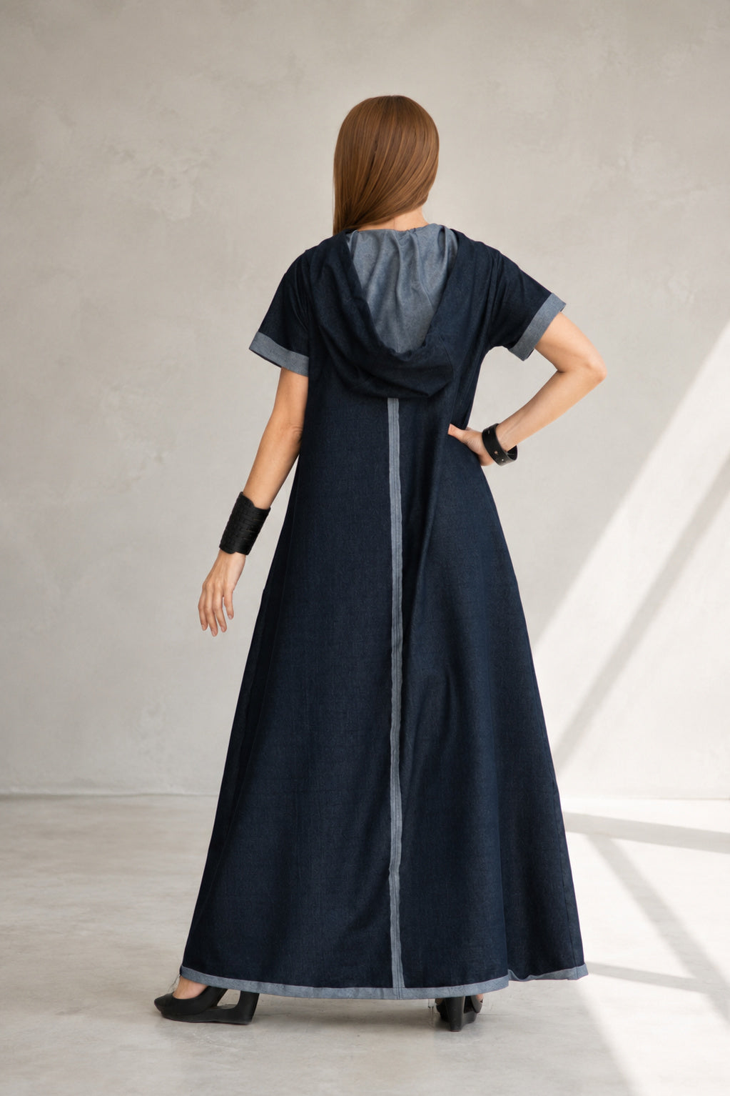 Blue jeans hooded maxi dress Kasandra - EUG Fashion
