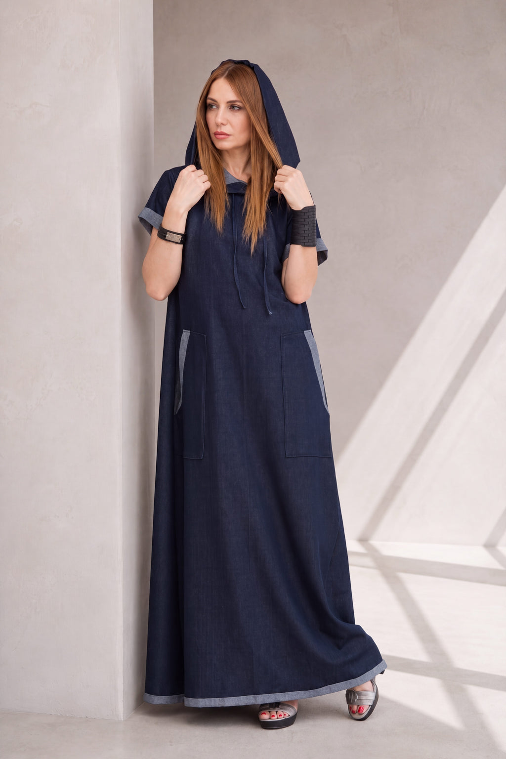 Blue jeans hooded maxi dress Kasandra - EUG Fashion

