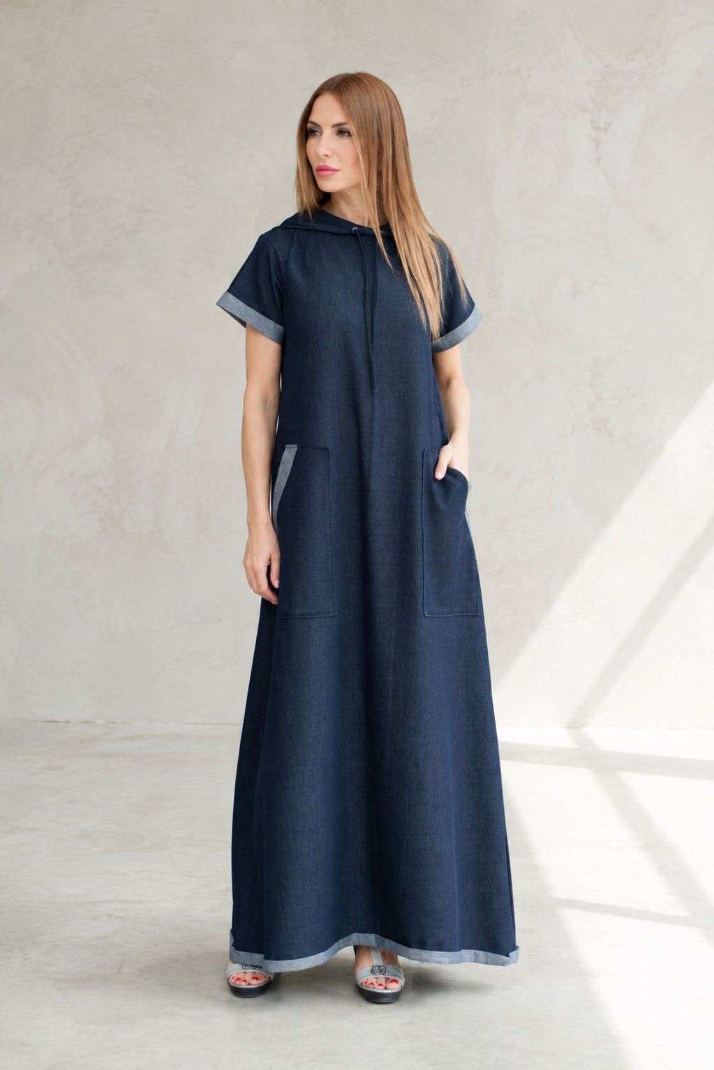 Blue jeans hooded maxi dress Kasandra - EUG Fashion
