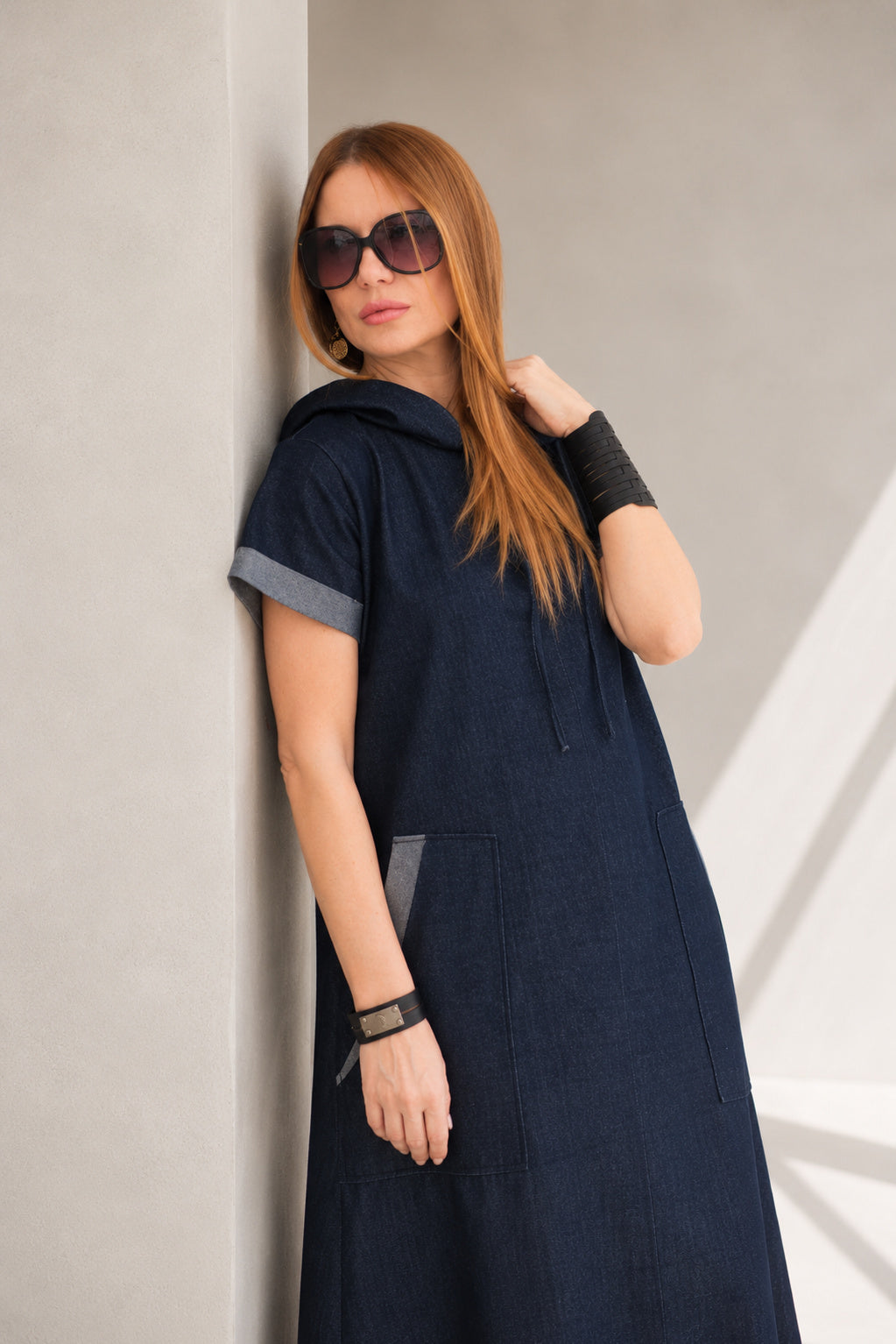 Blue jeans hooded maxi dress Kasandra - EUG Fashion
